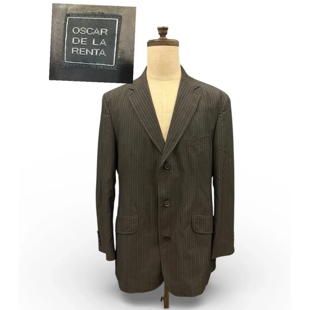 Oscar de la Renta Blazer 42L Black‎ Pinstripe Sport Coat Cotton Blend Honduras